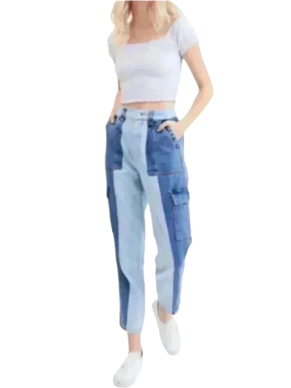 PacSun Womens Two Tone Blue Eco Cotton Patchwork Boyfriend Cargo Jeans Size 26